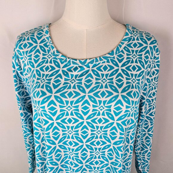 Lulu-B Turquoise & White Geometric Print Dress Large UPF Catalina Cloth - Picture 5 of 10